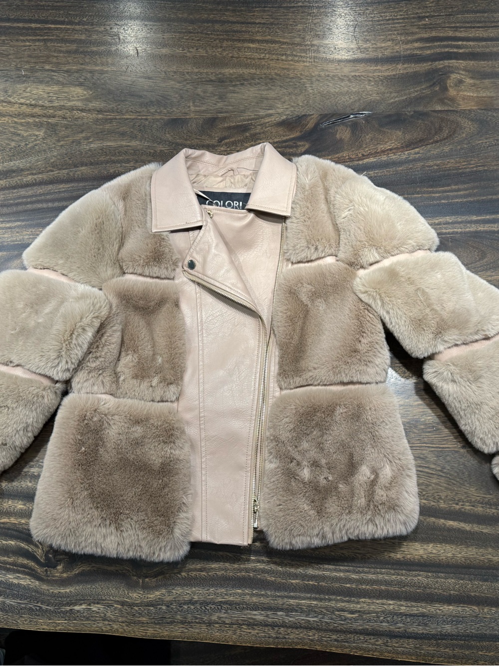 Faux Shearling Panel Jacket - Blush